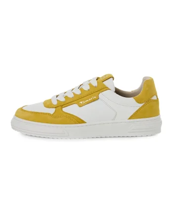 Pantofi sport cu garnituri de piele intoarsa, Alb/Galben inchis