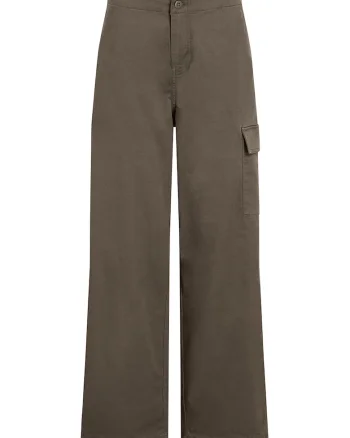 Pantaloni cu croiala ampla si buzunar lateral cu clapa, Maro inchis