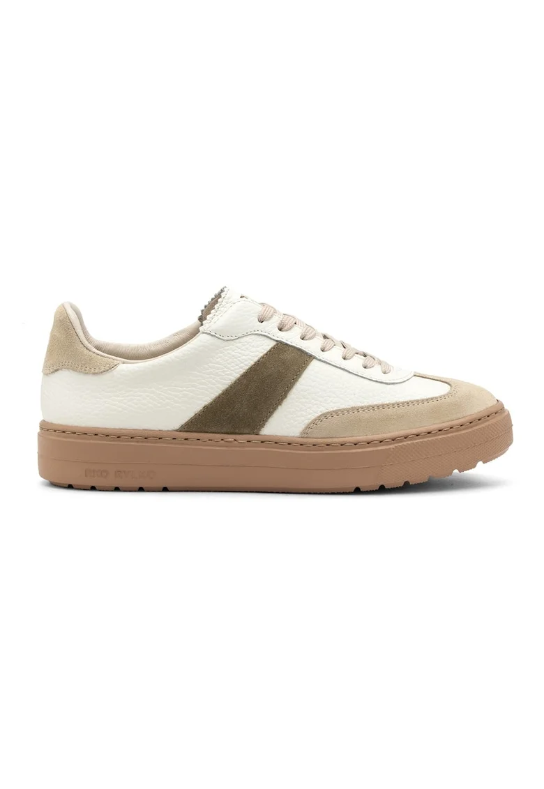 Pantofi sport de piele intoarsa cu garnituri de piele Nora, Maro inchis/Crem/Bej deschis