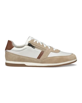 Pantofi sport cu insertii de piele intoarsa si piele, Maro inchis/Bej/Alb murdar