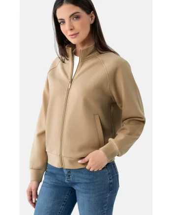 Bluza de trening cu fermoar, cu guler inalt,  B-Elia, camel, Bej