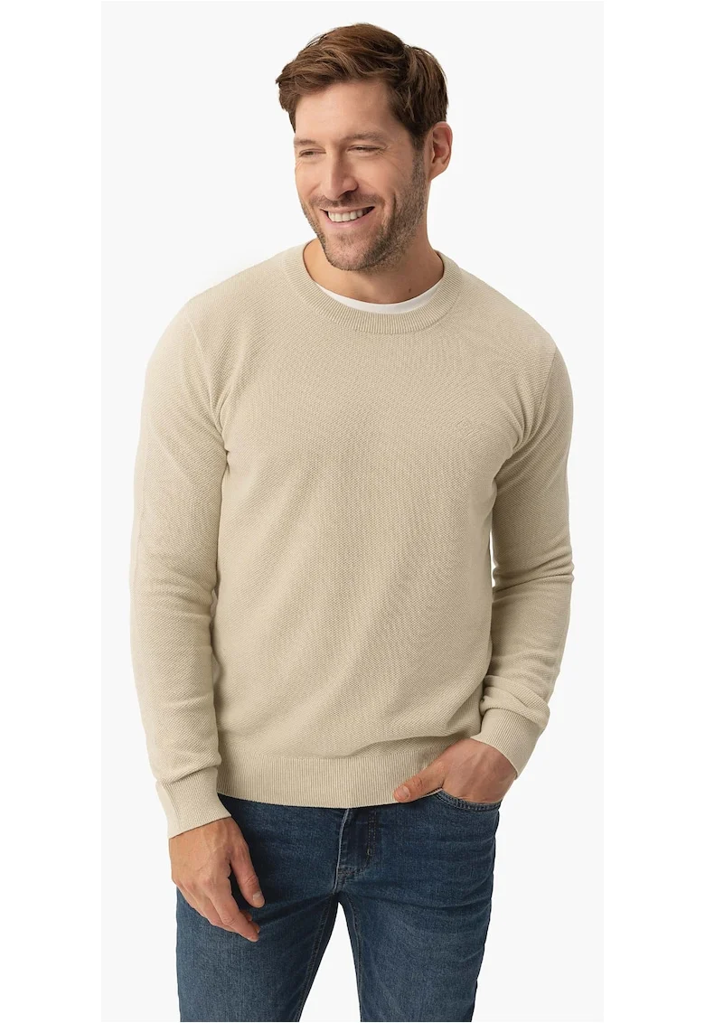 Pulover barbati din bumbac, clasic, decolteu rotund,  S-Logan, crem, Bej crem