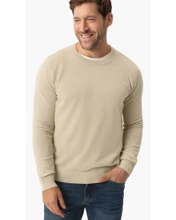 Pulover barbati din bumbac, clasic, decolteu rotund,  S-Logan, crem, Bej crem