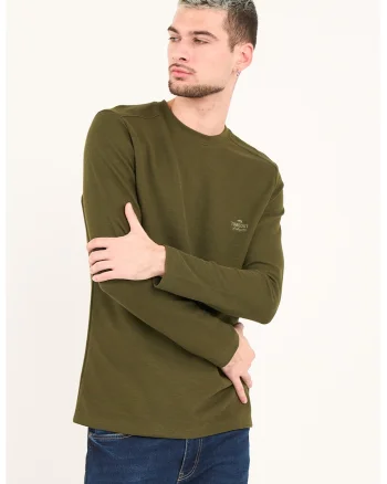 Bluza cu decolteu la baza gatului si model uni, Verde masliniu