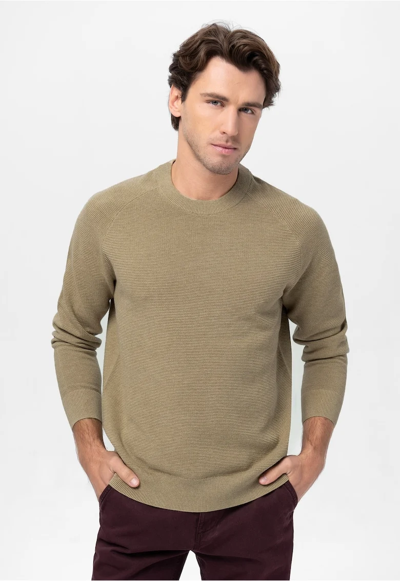 Pulover barbati din bumbac, clasic, material structurat, rotund,  S-Ford, bej, Bej