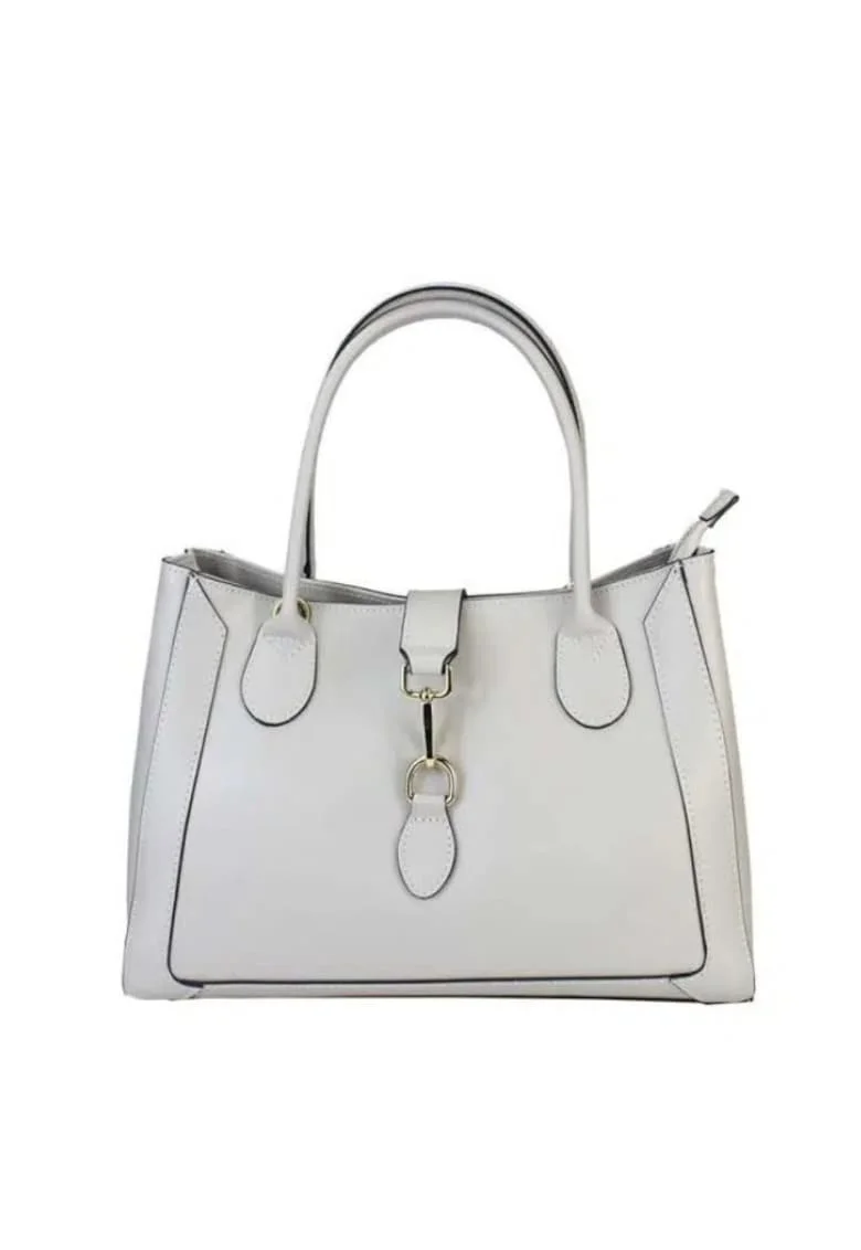 Geanta dama din piele naturala  Belinda, Gri deschis, 35 x 25 x 16 cm