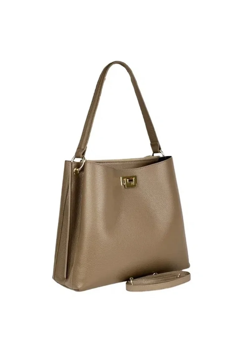 Geanta dama din piele naturala  Anastasia, Maro taupe, 31,5 x 28,5 x 13 cm