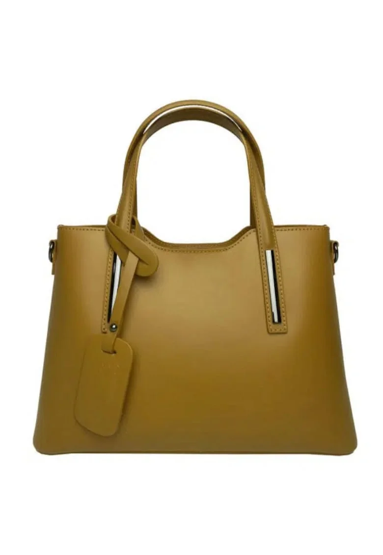 Geanta dama din piele naturala  Maggie, Galben mustar, 32 x 22 x 12 cm
