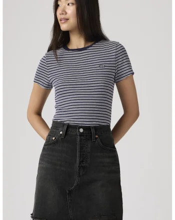 Tricou slim fit de bumbac Essential, Alb/Bleumarin