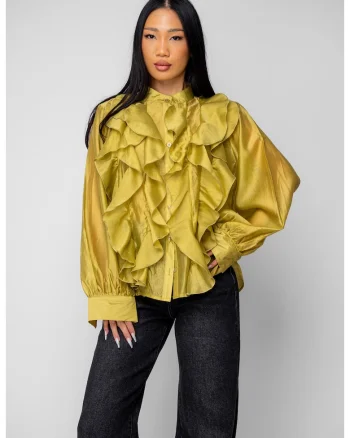 Camasa femei cu volane Mustard Yellow 20043, Galben