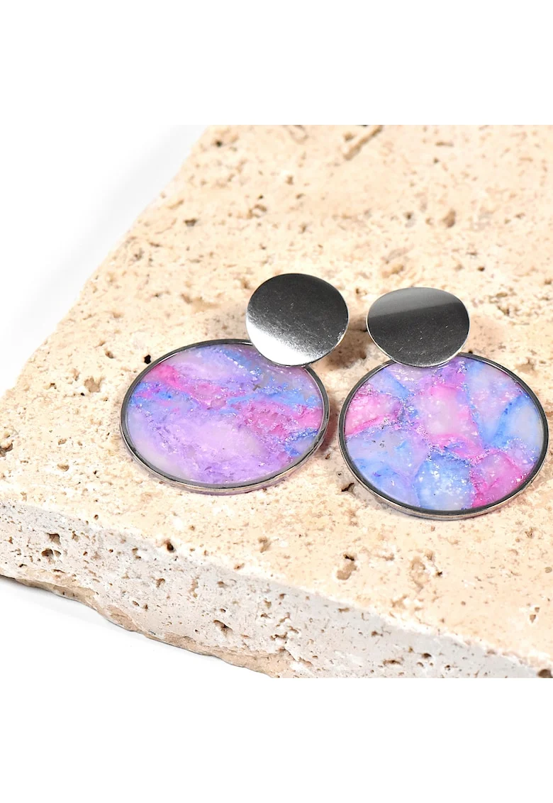 Cercei  din lut polimeric si rasina epoxidica, originali, usori, multicolor, handmade