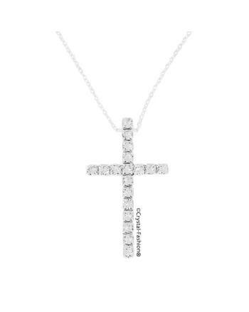Colier cu cruce, cristale Swarovski®, Mona Cross Crystal Cleardwqf, Argintiu