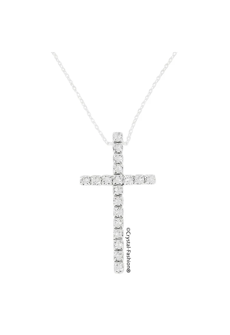 Colier cu cruce, cristale Swarovski®, Mona Cross Crystal Cleardwqf, Alb