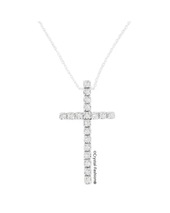 Colier cu cruce, cristale Swarovski®, Mona Cross Crystal Cleardwqf, Alb