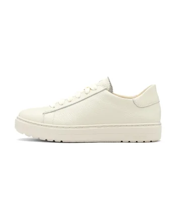 Pantofi sport low-cut din piele cu model uni, Alb fildes
