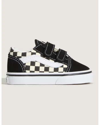 Pantofi sport Old Skool cu piele si velcro, Negru/Crem