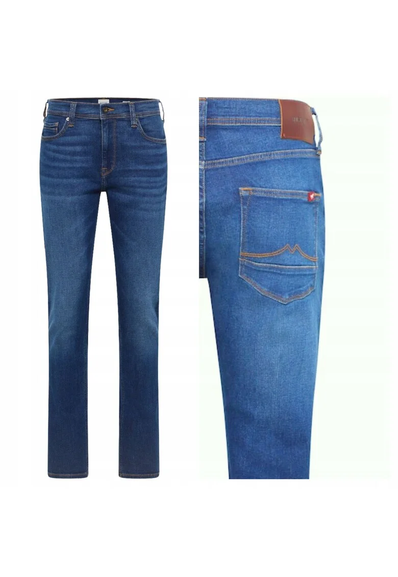 Blugi Barbati,  Vegas Slim, Slim Fit, Talie Medie, Fermodwqfar, Lungi, 5 Buzunare, Bumbac, Albastru, Albastru