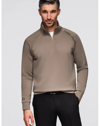 Bluza de trening cu fenta cu fermoar, Maro taupe