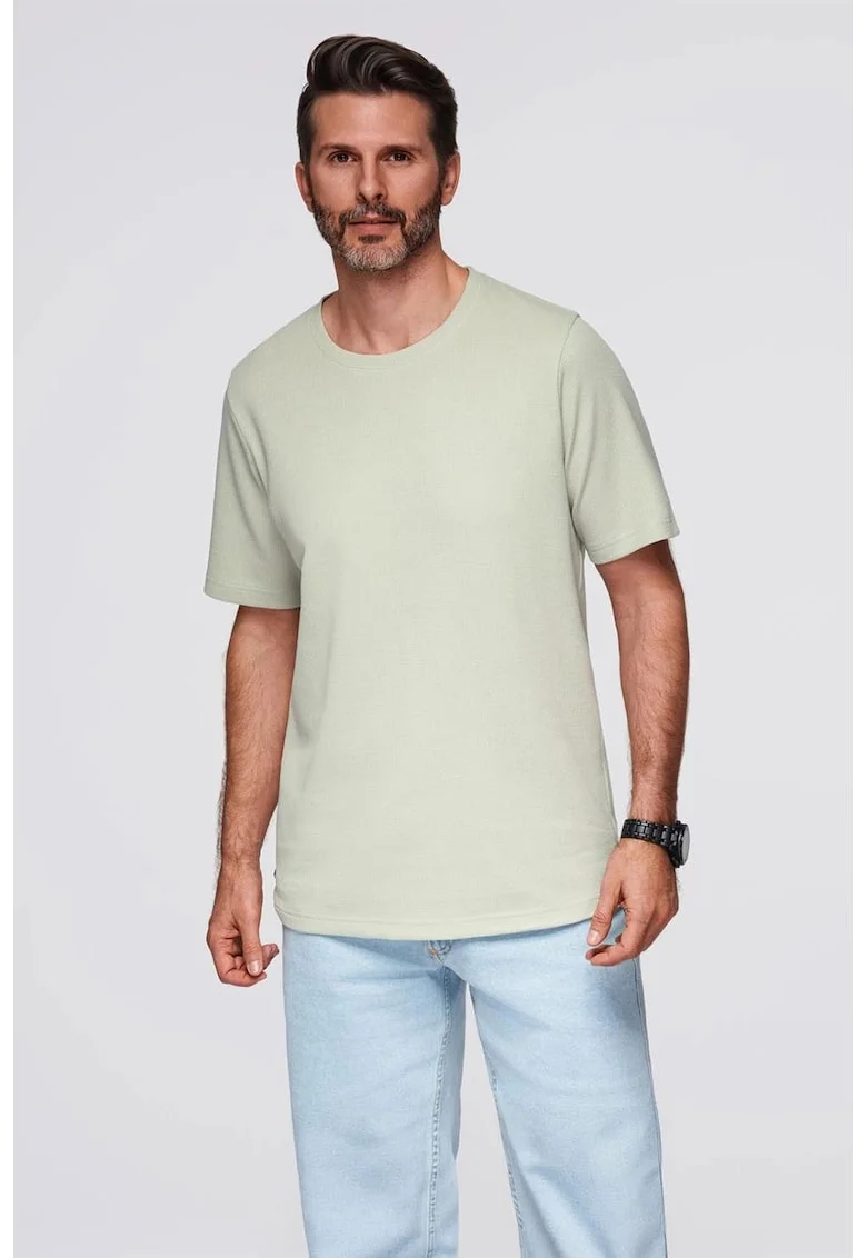 Tricou din bumbac cu decolteu la baza gatului, Verde pal