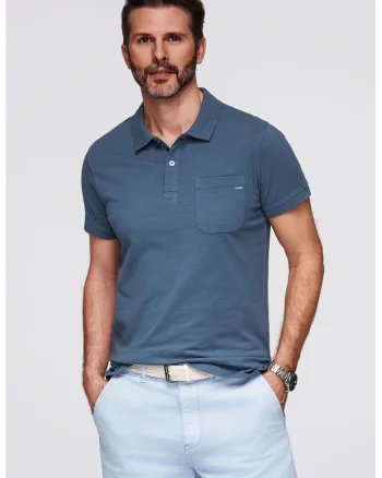 Tricou cu model uni si buzunar pe piept, Albastru prafuit