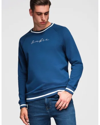 Bluza de trening cu maneci raglan si logo, Albastru petrol