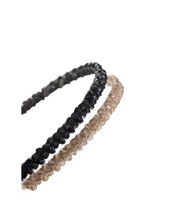 Bentita eleganta pentru fete cu cristale negre si bej, accesoriu delicat pentru tinute casual si ocazii speciale, latime 0.8 cm, marime S