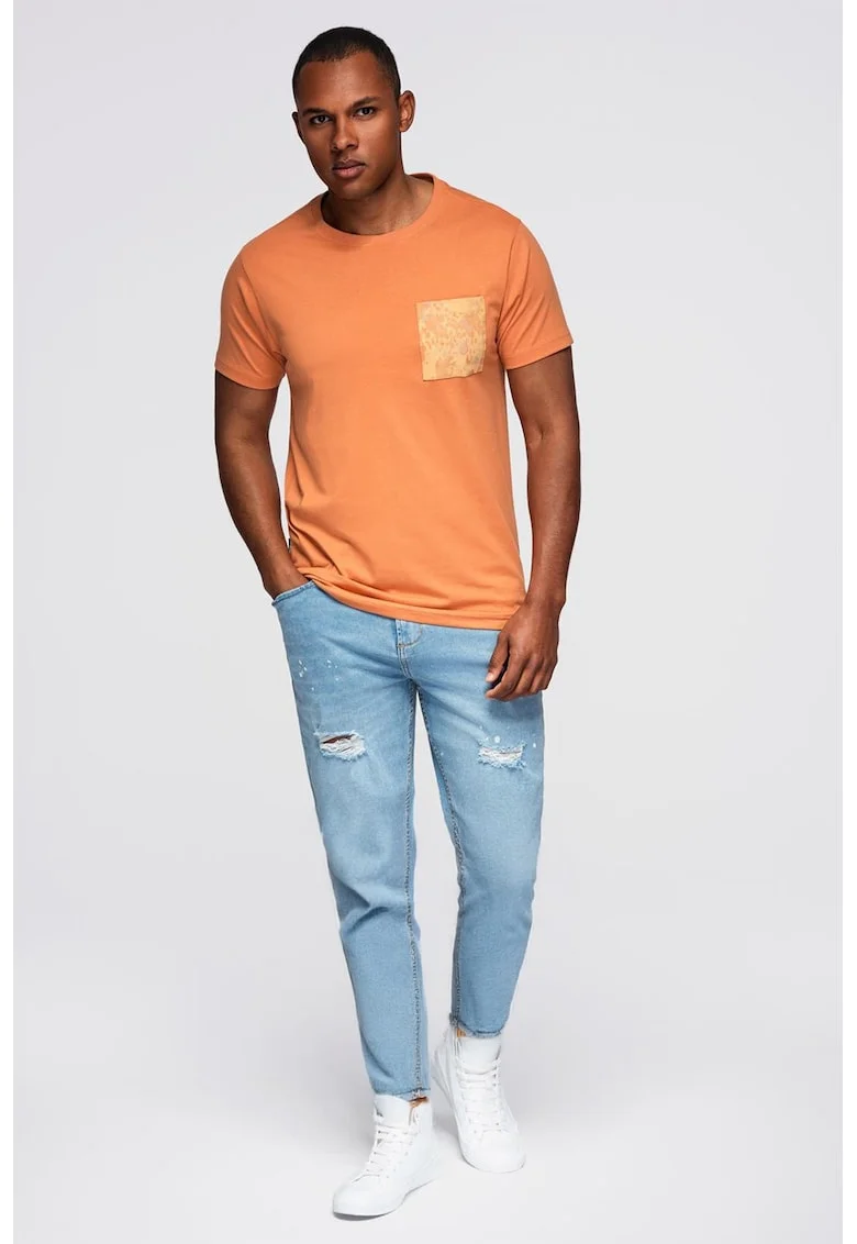 Tricou din bumbac cu decolteu la baza gatului, Portocaliu