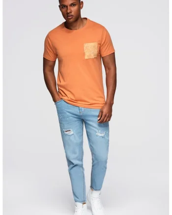Tricou din bumbac cu decolteu la baza gatului, Portocaliu