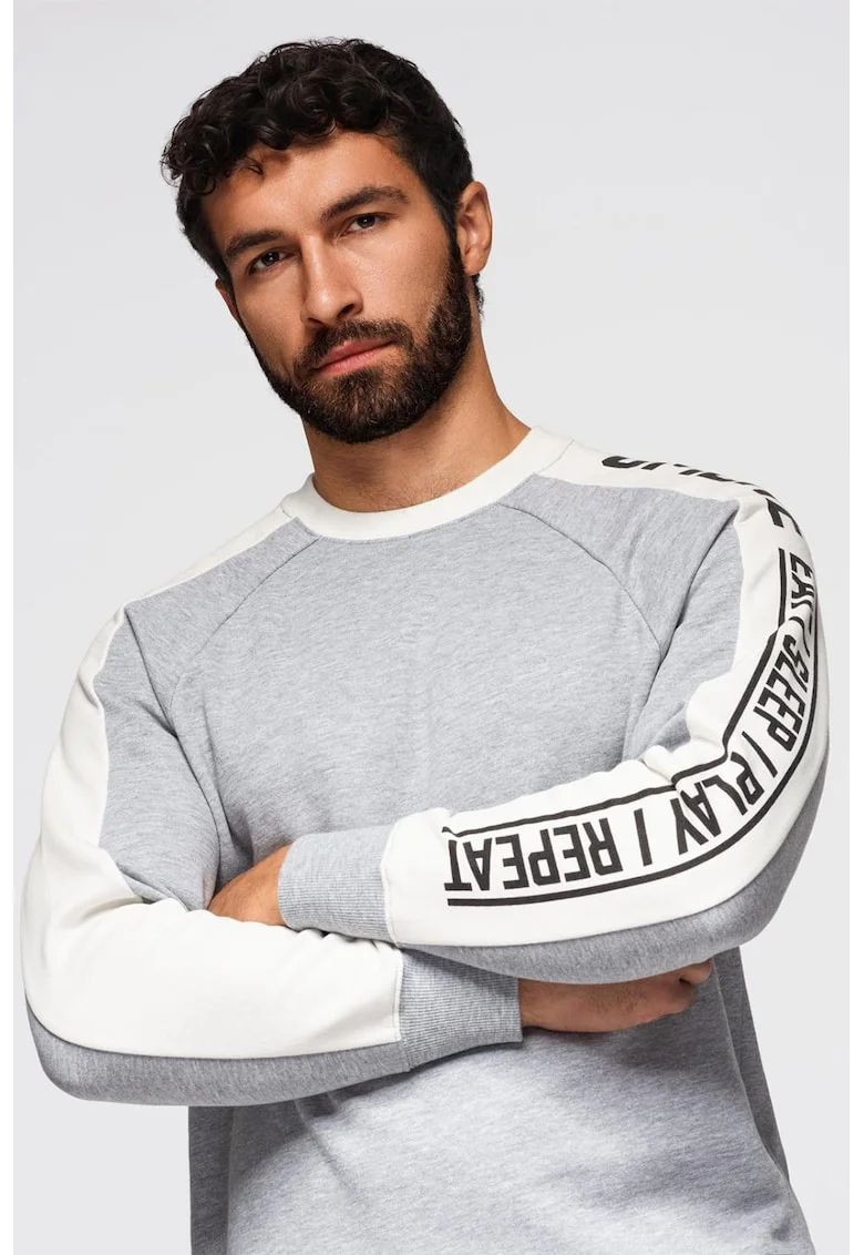 Bluza de trening regular fit cu decolteu la baza gatului, Gri melange/Alb murdar