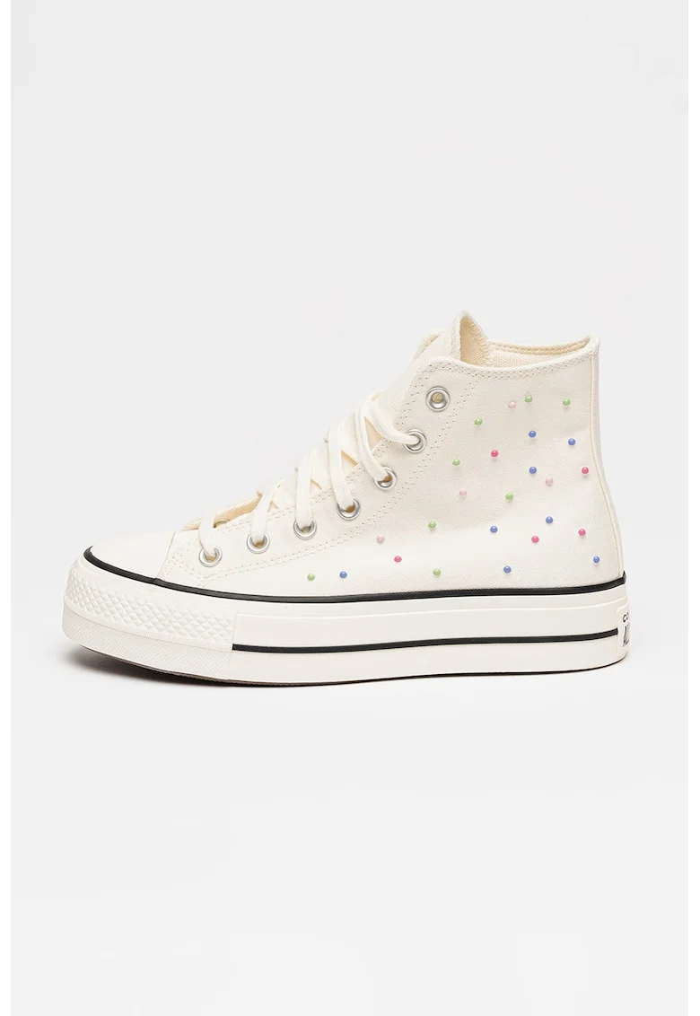 Tenisi mid-cut cu talpa flatform Chuck Taylor All Star, Alb murdar