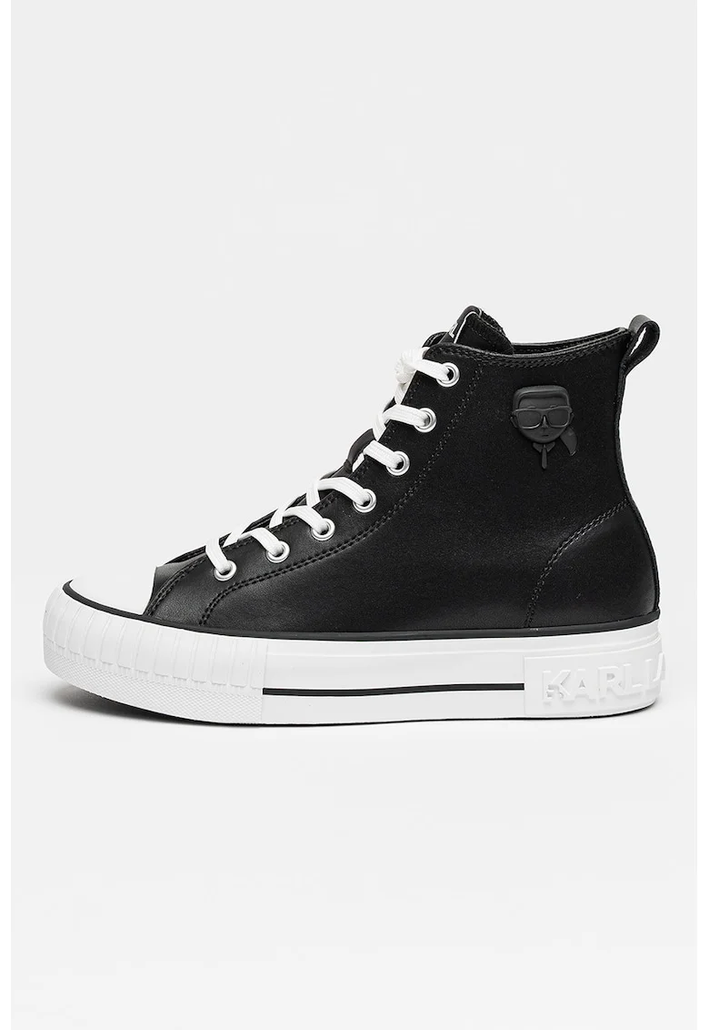 Tenisi din piele cu talpa flatform, Negru/Alb optic