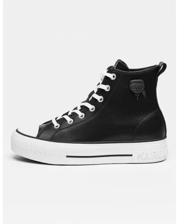 Tenisi din piele cu talpa flatform, Negru/Alb optic