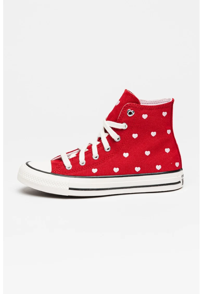 Tenisi mid-high cu imprimeu cu inimi Chuck Taylor All Star, Rosu inchis/Roz pal