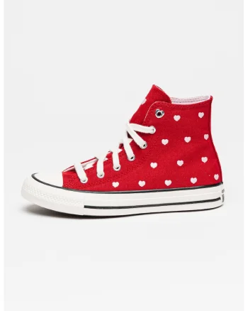 Tenisi mid-high cu imprimeu cu inimi Chuck Taylor All Star, Rosu inchis/Roz pal