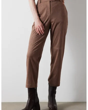 Pantaloni drepti cu talie inalta, Maro pamantiu