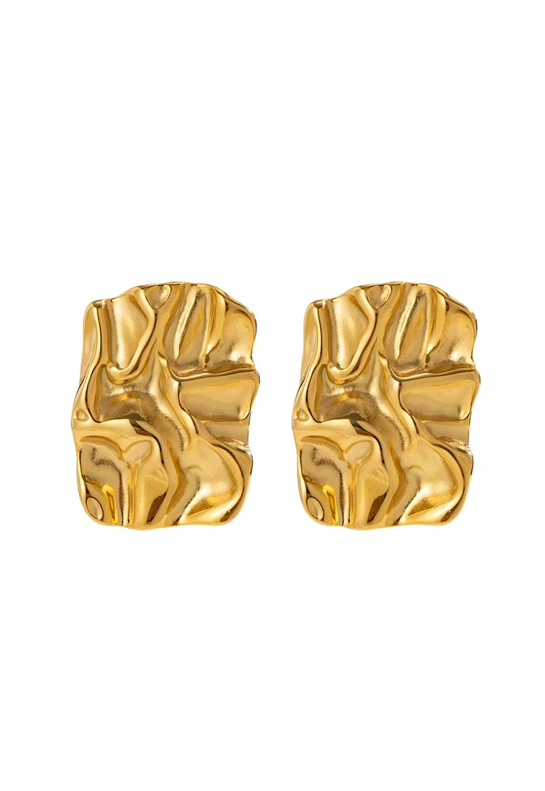 Cercei din otel inoxidabil, placat PVD cu aur 18K, cu pandantiv, design geometric, texturati