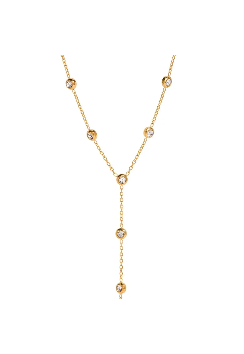 Colier dama din otel inoxidabil, placat PVD cu aur 18K, in format Y, design minimalist, lungime 56 +14 cm, prelungire + 5 cm