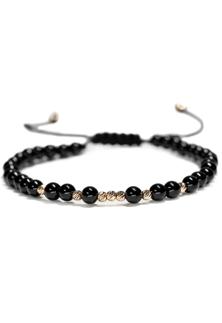 Bratara cu 9 bile de Aur 14k si pietre semipretioase Onix sfere, Ajustabila