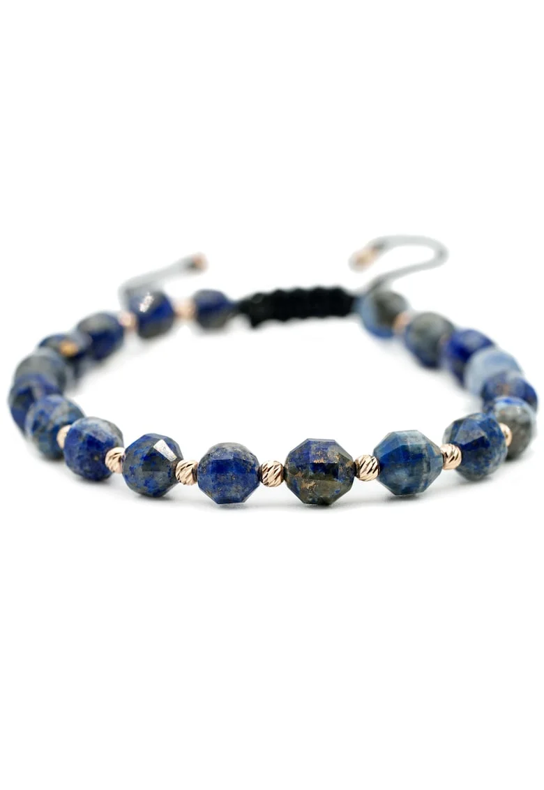 Bratara cu 20 de bile de Aur 14k si pietre semipretioase Lapis Lazuli, Ajustabila