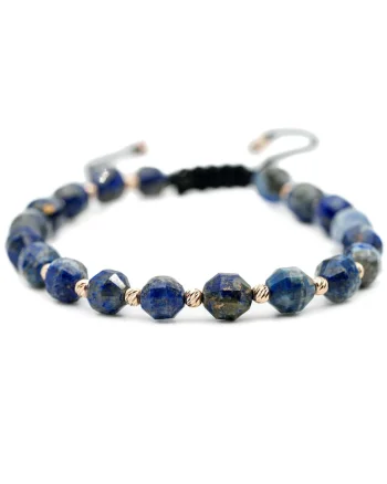 Bratara cu 20 de bile de Aur 14k si pietre semipretioase Lapis Lazuli, Ajustabila