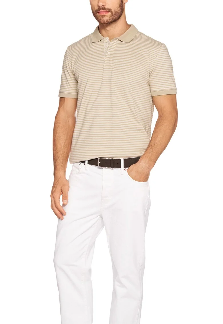 Tricou polo cu model si fenta cu nasturi, Maro nisip