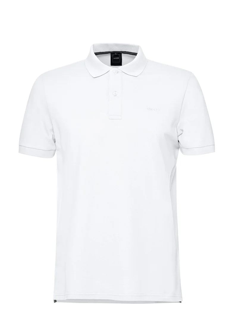 Tricou cu guler polo si broderie logo discreta, Alb optic