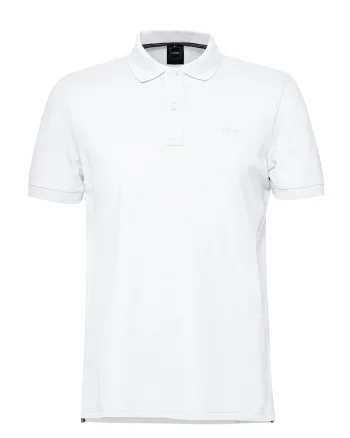 Tricou cu guler polo si broderie logo discreta, Alb optic