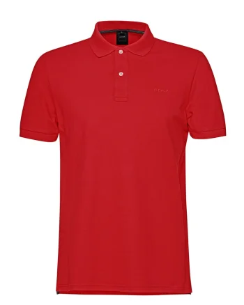 Tricou cu guler polo si broderie logo discreta, Rosu