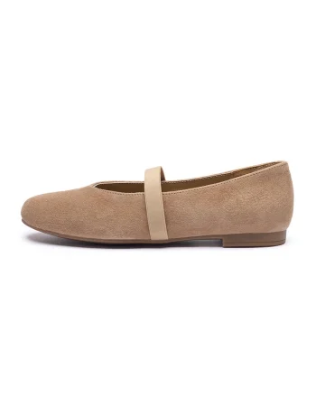 Balerini Mary Jame din piele intoarsa, Maro camel