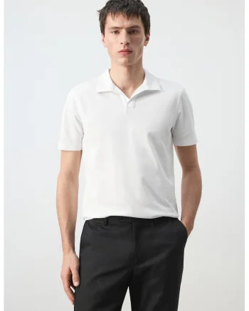 Tricou pique polo cu croiala slim-fit, Alb
