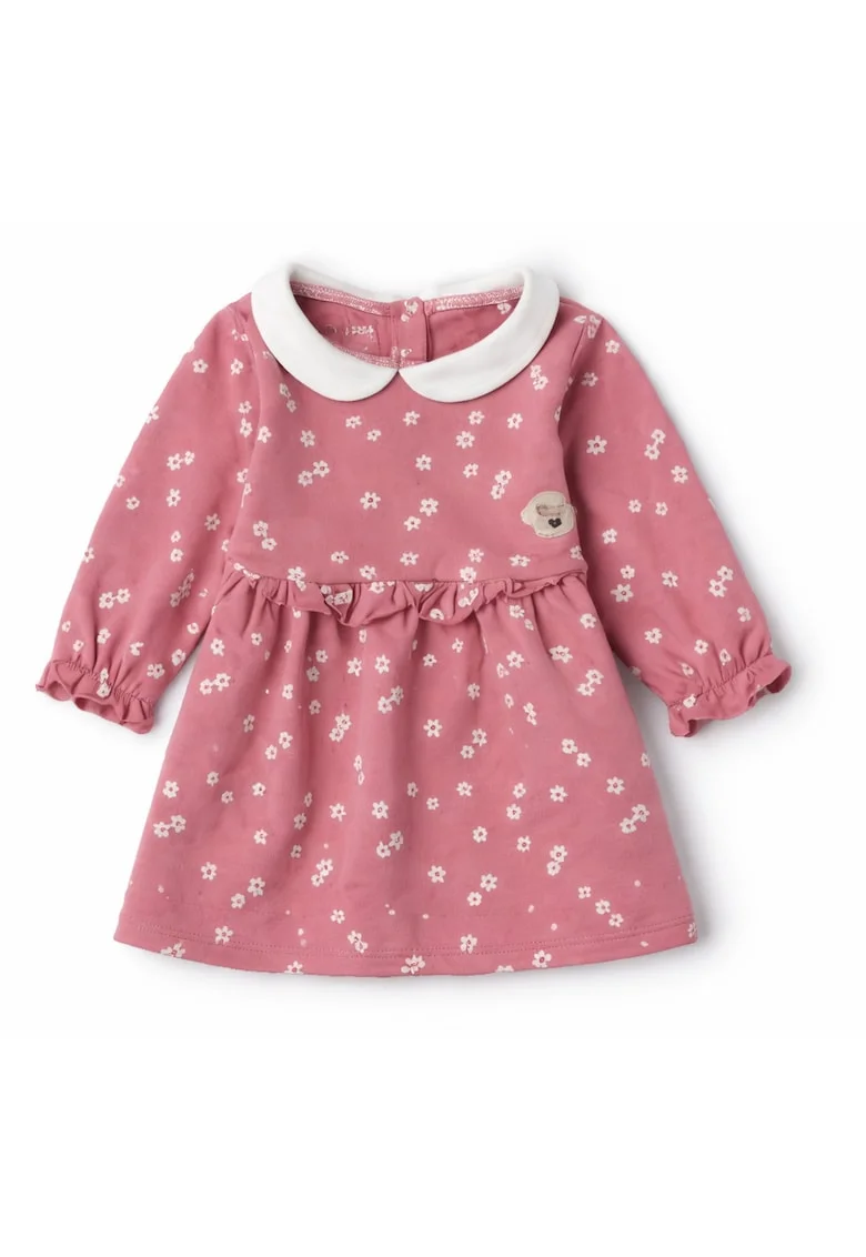 Rochie bebe fetite iDO din fleece de bumbac cu imprimeu floral si volan