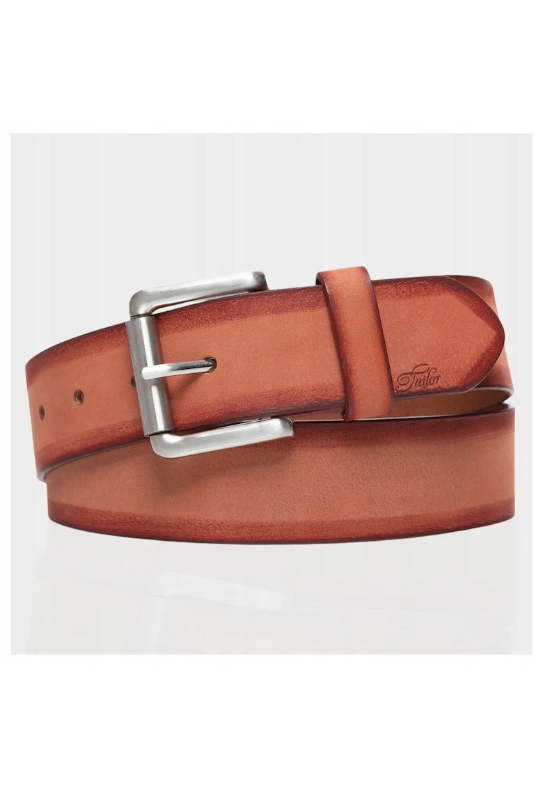 Cureaua Barbati,  SOPO-TT376, Regular Fit, Cu Catarama Metalica, Design Clasic, Pentru Pantaloni, Blugi, Pantaloni Scurti, 100% Piele Naturala, Portocaliu