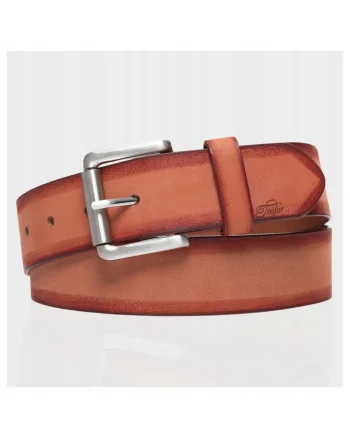 Cureaua Barbati,  SOPO-TT376, Regular Fit, Cu Catarama Metalica, Design Clasic, Pentru Pantaloni, Blugi, Pantaloni Scurti, 100% Piele Naturala, Portocaliu