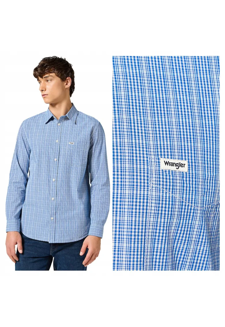 Camasa Barbati,  1 PKT Shirt, Regular Fit, Maneci Lungi, Cu Nasturi, Design Clasic, Bumbac, Albastru, Albastru